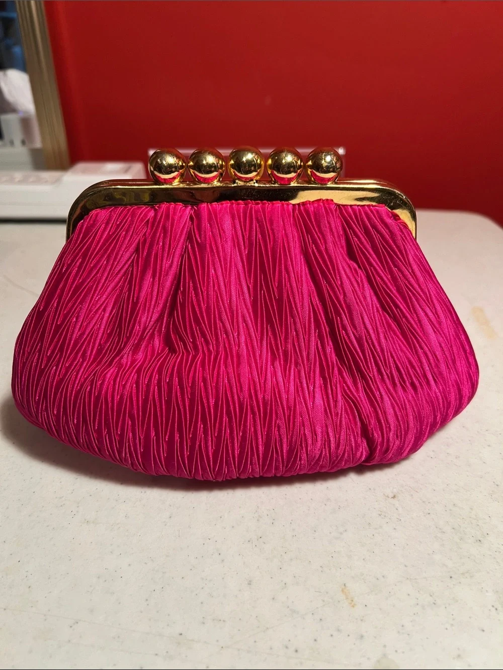Hot Pink Pleated Clasp Evening Clutch